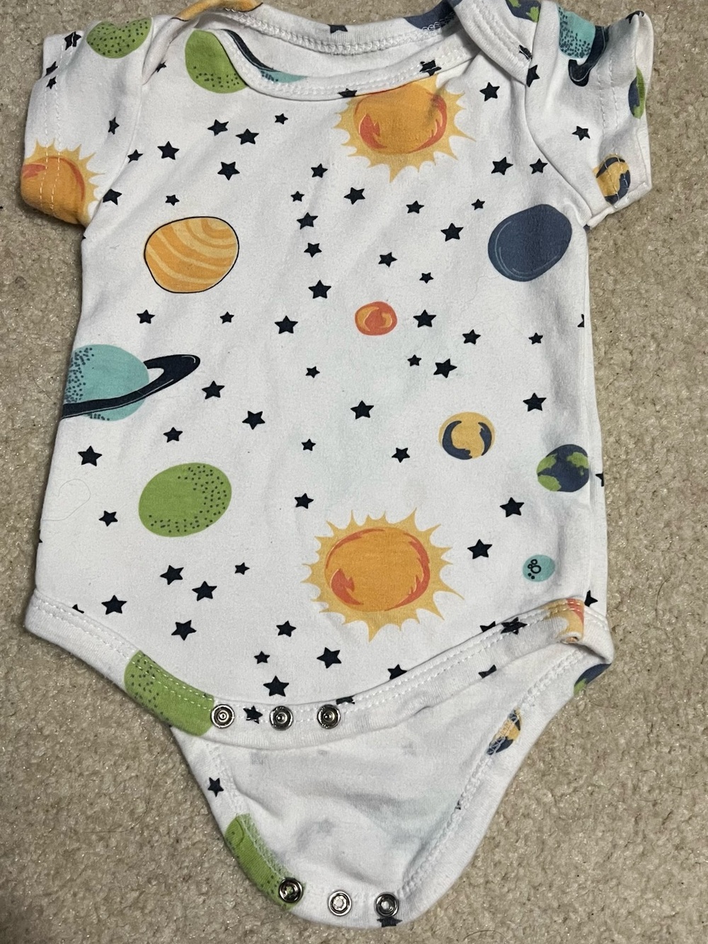 Source Unknown White One-Piece with Colorful Planet Prints